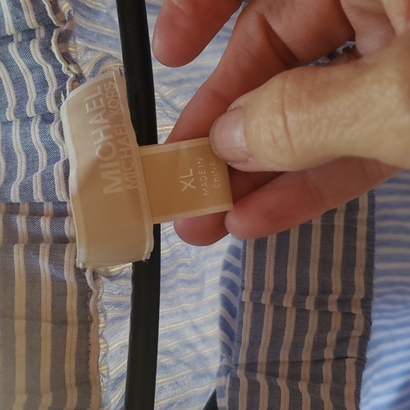 Michael Michael Kors White Blue Striped Puff Sleeve On/Off Shoulder Sz XL Blouse - Picture 5 of 9